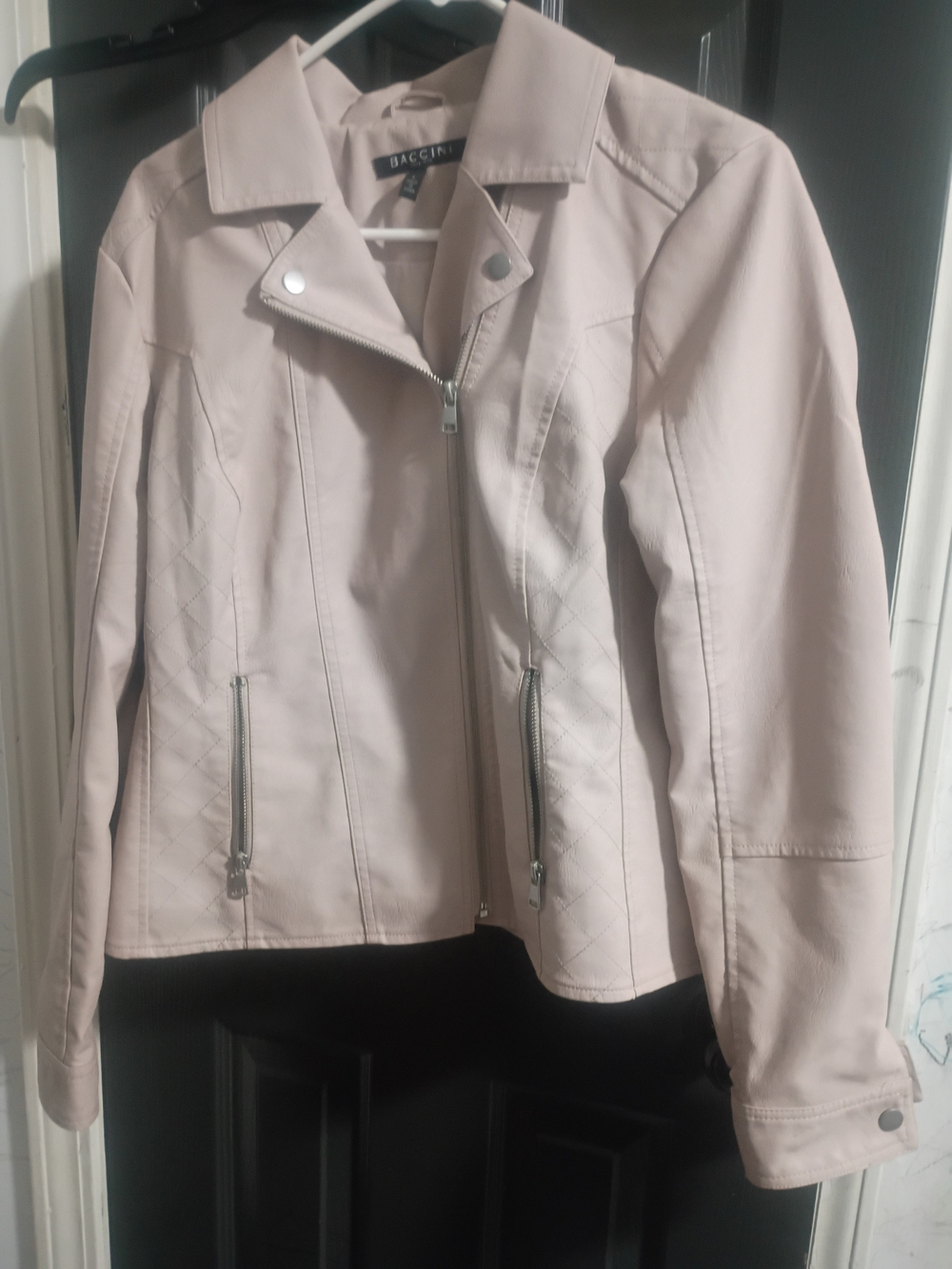 Baccini Pale Pink Faux Leather Moto Jacket
